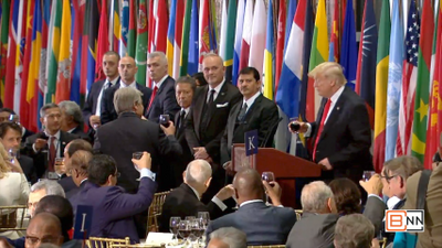 President Trump Gives A Speech And Toasts Leaders At United Nations Luncheon
